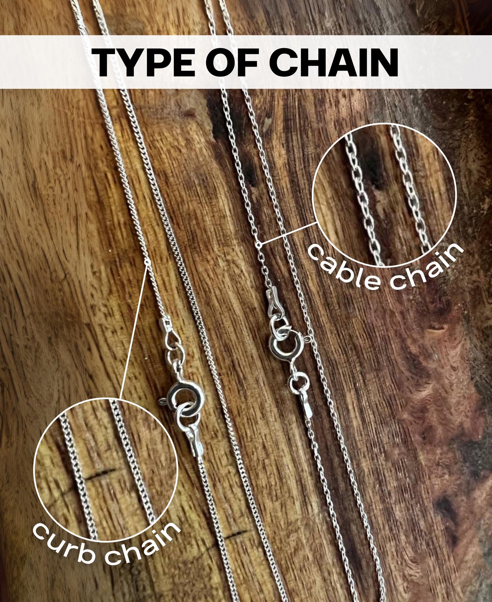 Sterling silver chain options curb and cable necklace