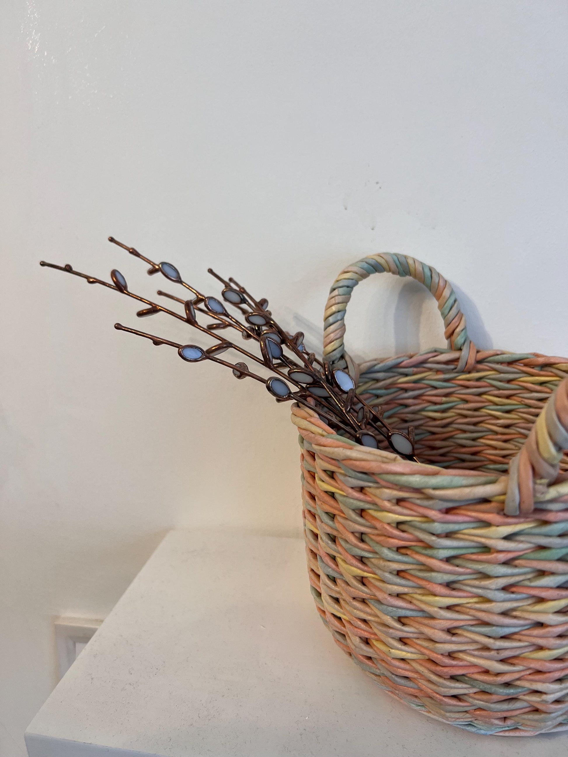 Handmade Stained Glass Pussy Willow Branch, Spring Decor