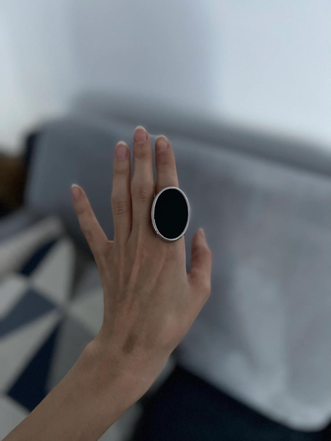 Black Stained Glass Ring: Large Oval Gothic Statement Jewelry