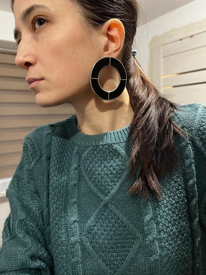 Stained Glass Circle Earrings: Bold Black Geometric Jewelry