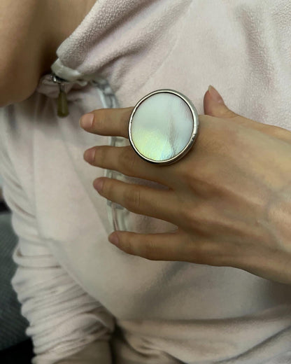 Round statement glass ring, boho geometric ring, massive circle disk ring, unique women ring, gift for her, chunky ring, large cocktail ring