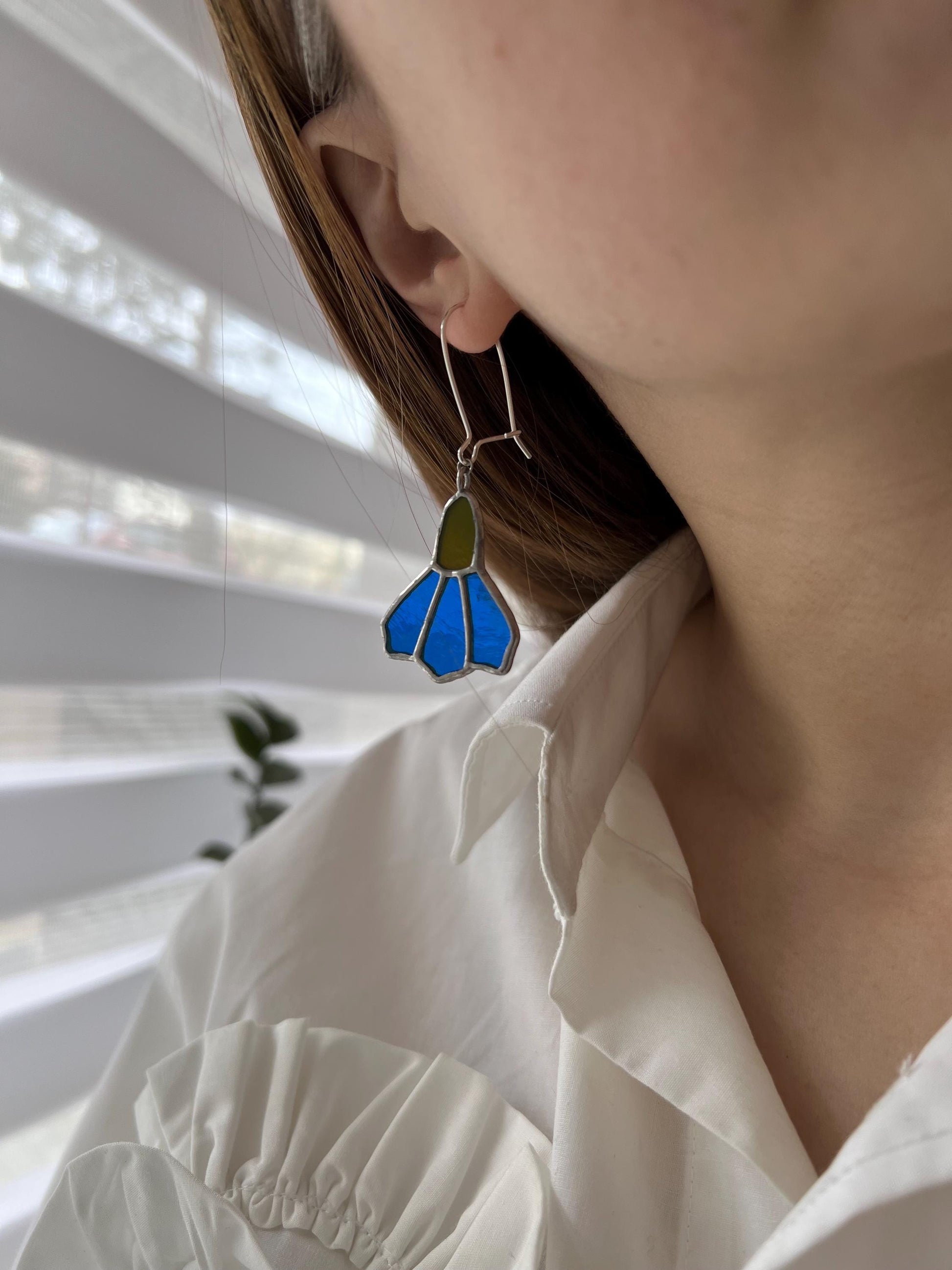 Dangle Cornflower Earrings: Stained Glass Bluebell Jewelry, 925 Silver