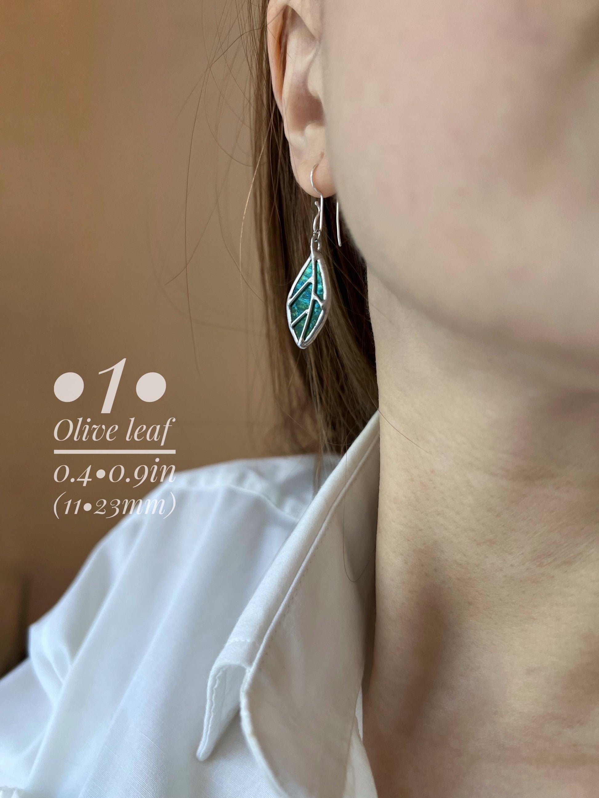 Stained Glass Ginkgo Leaf Earrings: Green Botanical Dangles on Sterling Silver closures