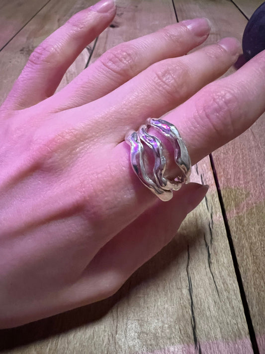 Liquid Sterling Silver Ring Set: Melted Metal Stackable Rings