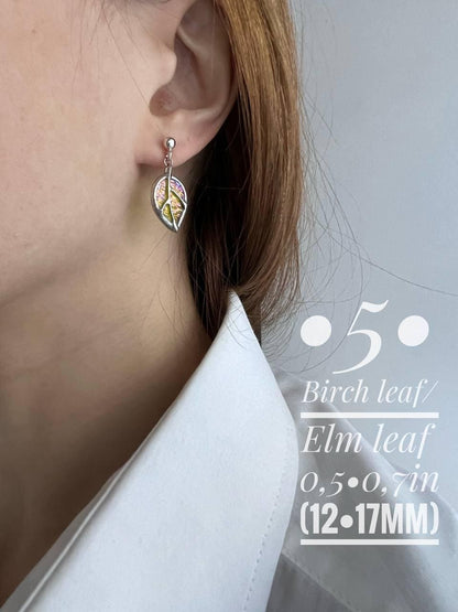 Birch and elm leaf stained glass earrings size guide photo