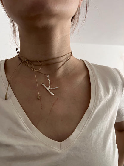 925 Silver Bubble Letter Pendant: Custom Initial Cord Necklace