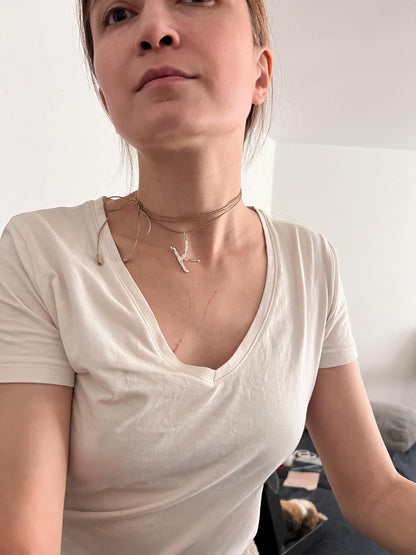 925 Silver Bubble Letter Pendant: Custom Initial Cord Necklace