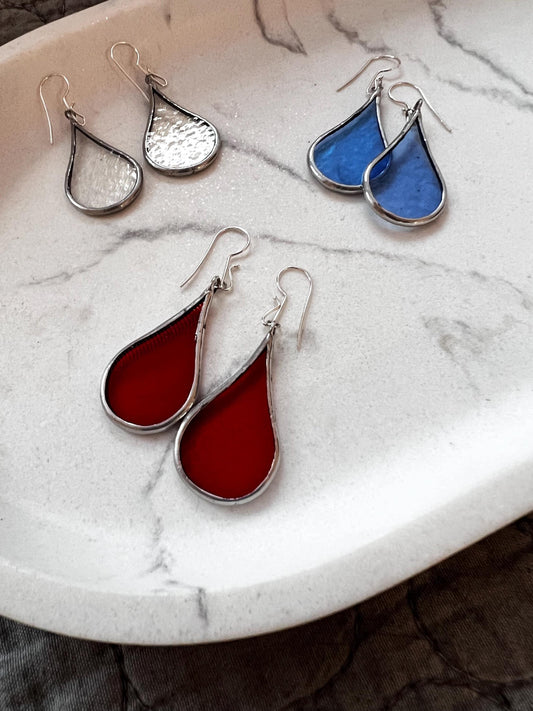 Stained glass teardrop earrings with sterling silver hooks