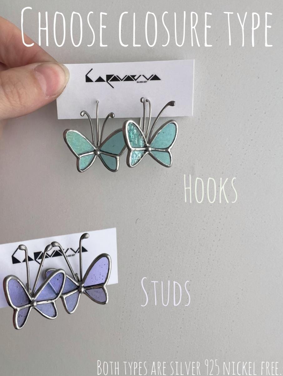 Stained Glass Butterfly Dangle Earrings: Nature Insect Jewelry