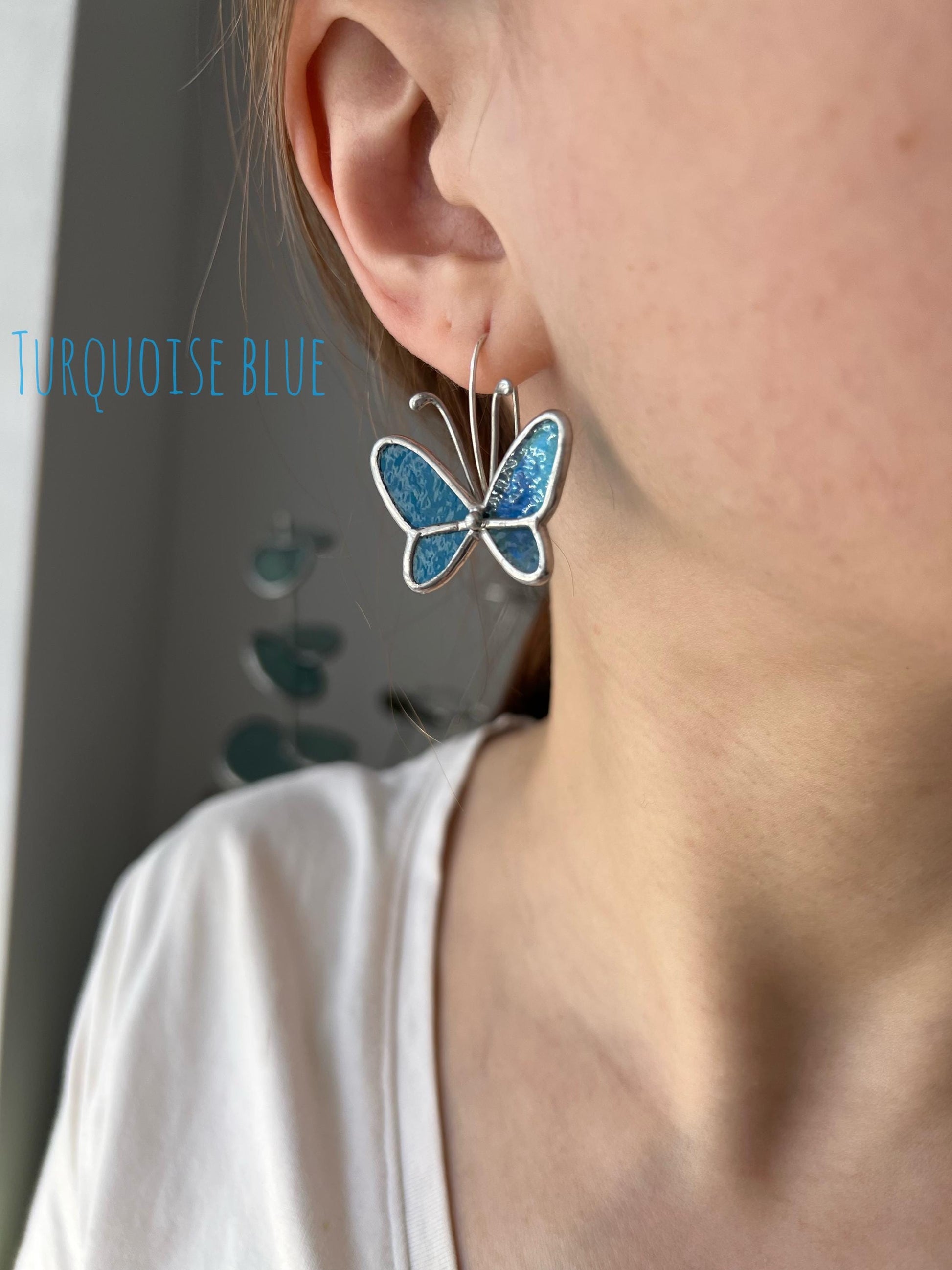 Stained Glass Butterfly Dangle Earrings: Nature Insect Jewelry