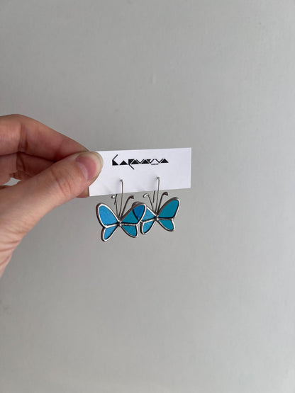 Dainty butterfly dangle earrings, stained glass earrings, nature insect jewelry, cute spring earrings, gift for her, festival earrings