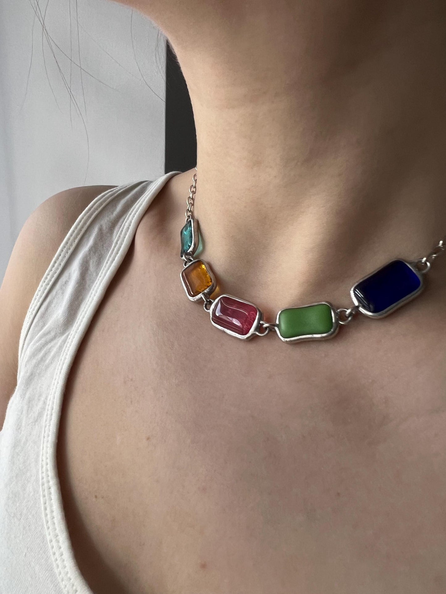 Fused Glass Birthstone Necklace: Multicolor Family Choker