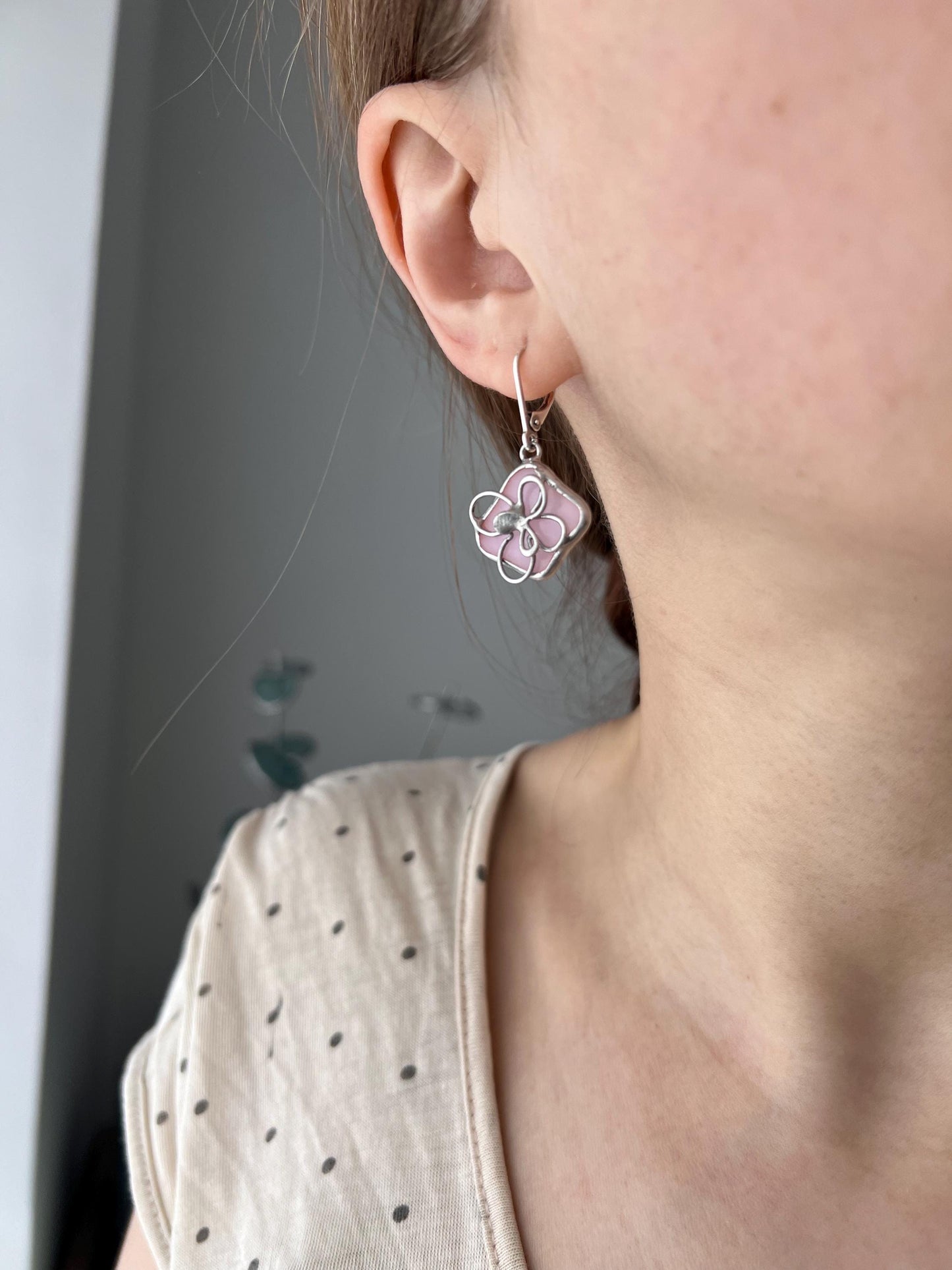 Stained Glass Sakura Earrings: Pink Floral Dangle Earrings