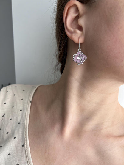 Stained Glass Sakura Earrings: Pink Floral Dangle Earrings
