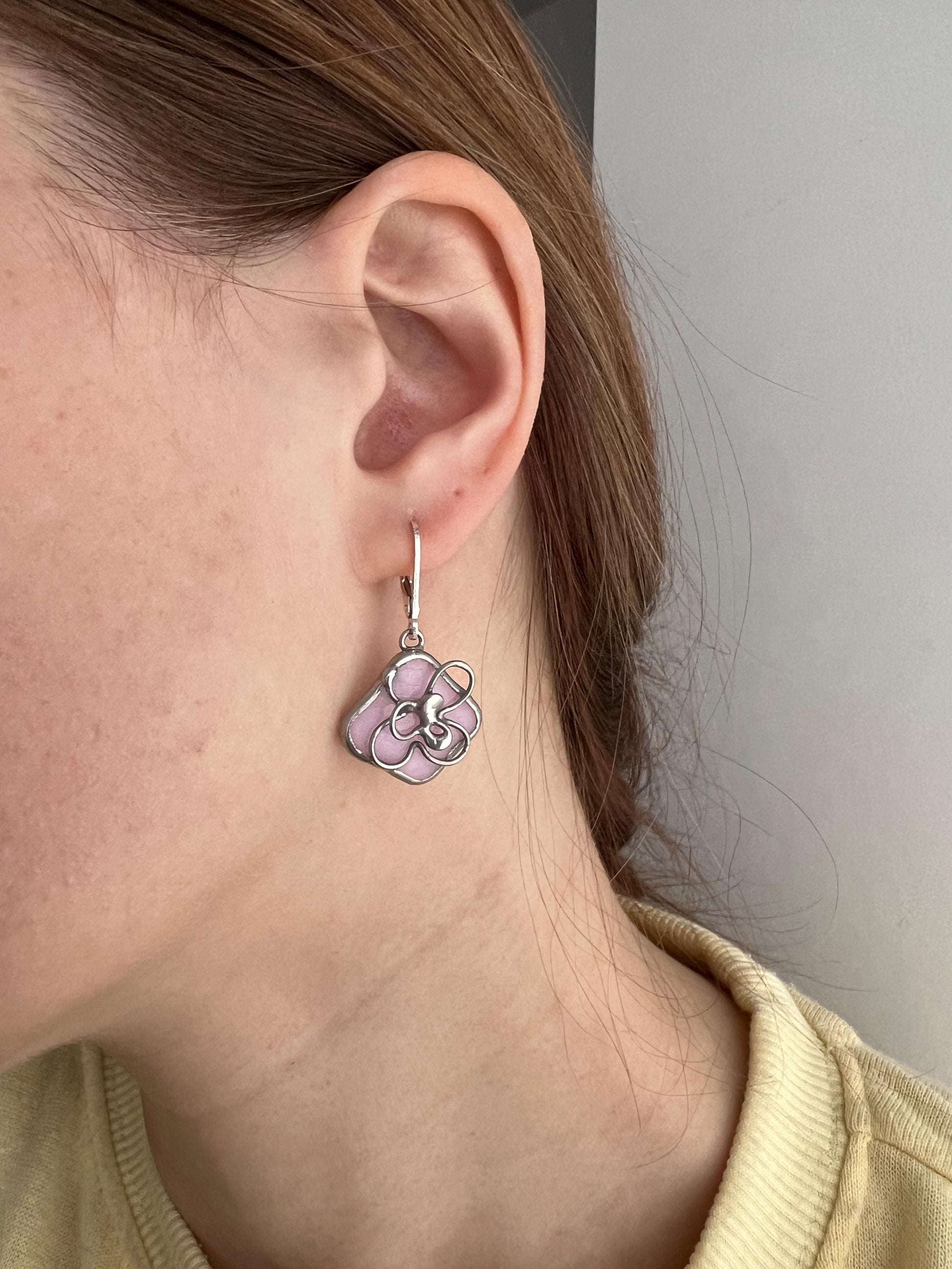 Unique stained glass sakura blossom earrings, spring botanical jewelry, japanese floral earrings, dainty dangle earrings, gift for women