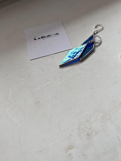 Blue Stained Glass Rhombus Earrings: Modern Geometric Jewelry