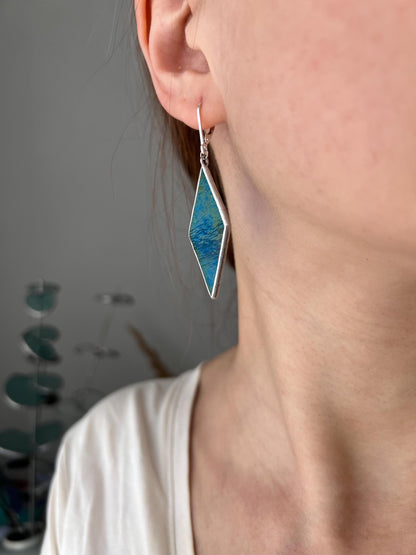 Blue Stained Glass Rhombus Earrings: Geometric Modern Dangle