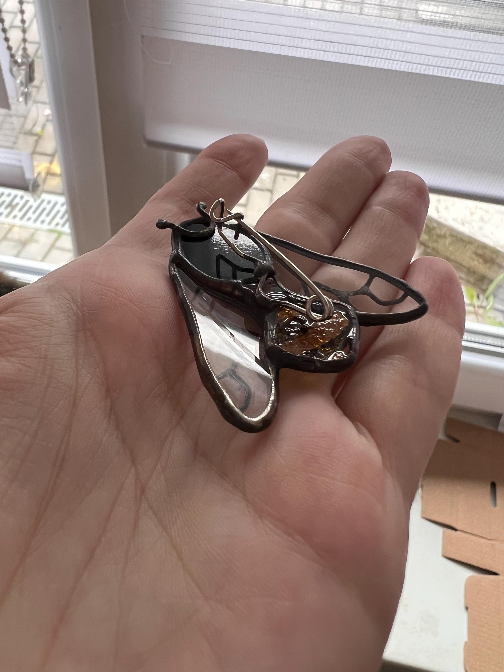 Stained Glass Honey Bee Brooch: Handmade Insect Jewelry
