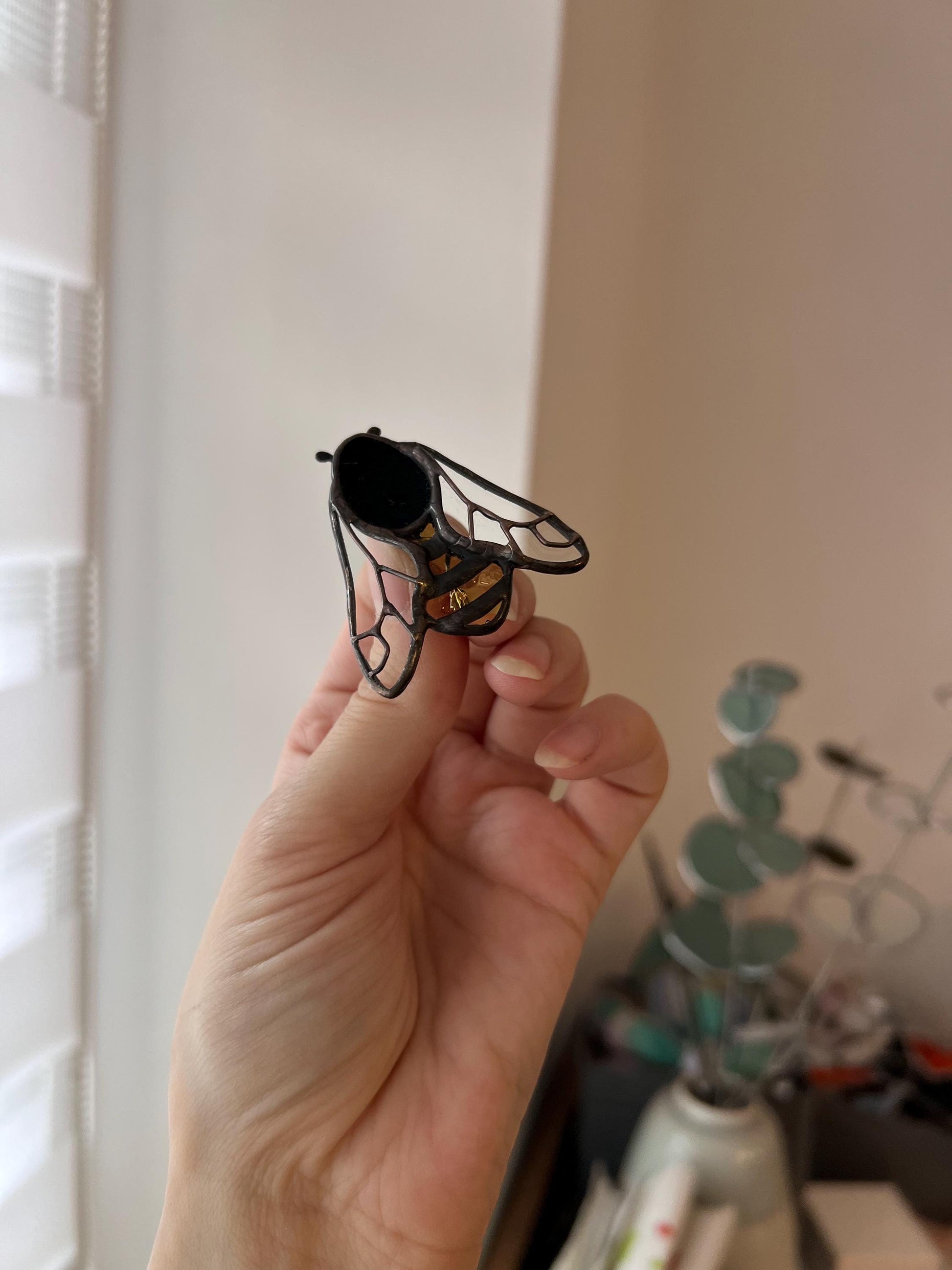 Stained Glass Honey Bee Brooch: Handmade Insect Jewelry