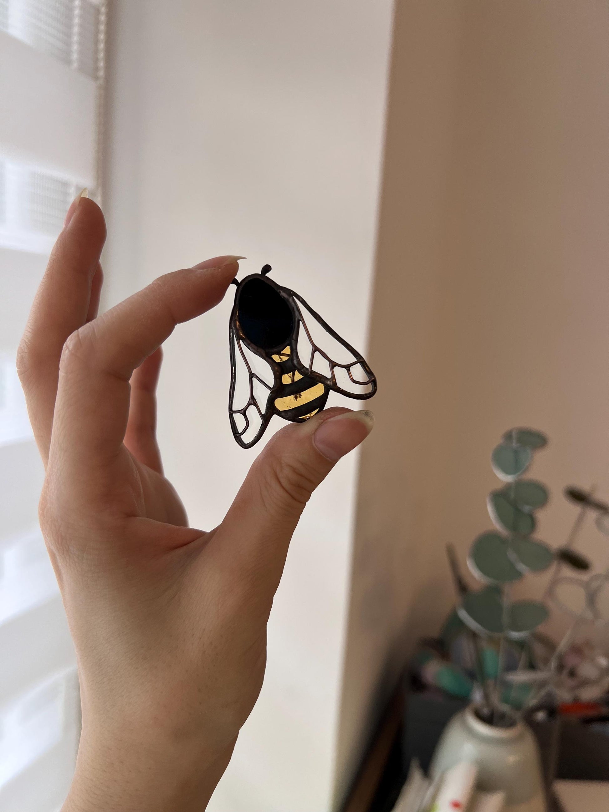 Stained Glass Honey Bee Brooch: Handmade Insect Jewelry