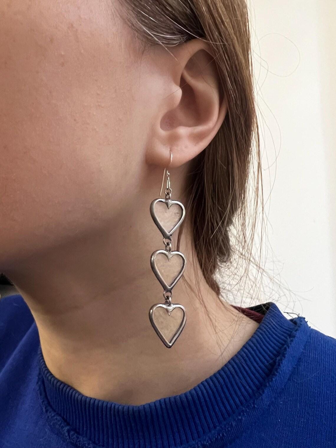 Stained Glass Heart Dangle Earrings: 925 Silver Hooks, Romantic Jewelry