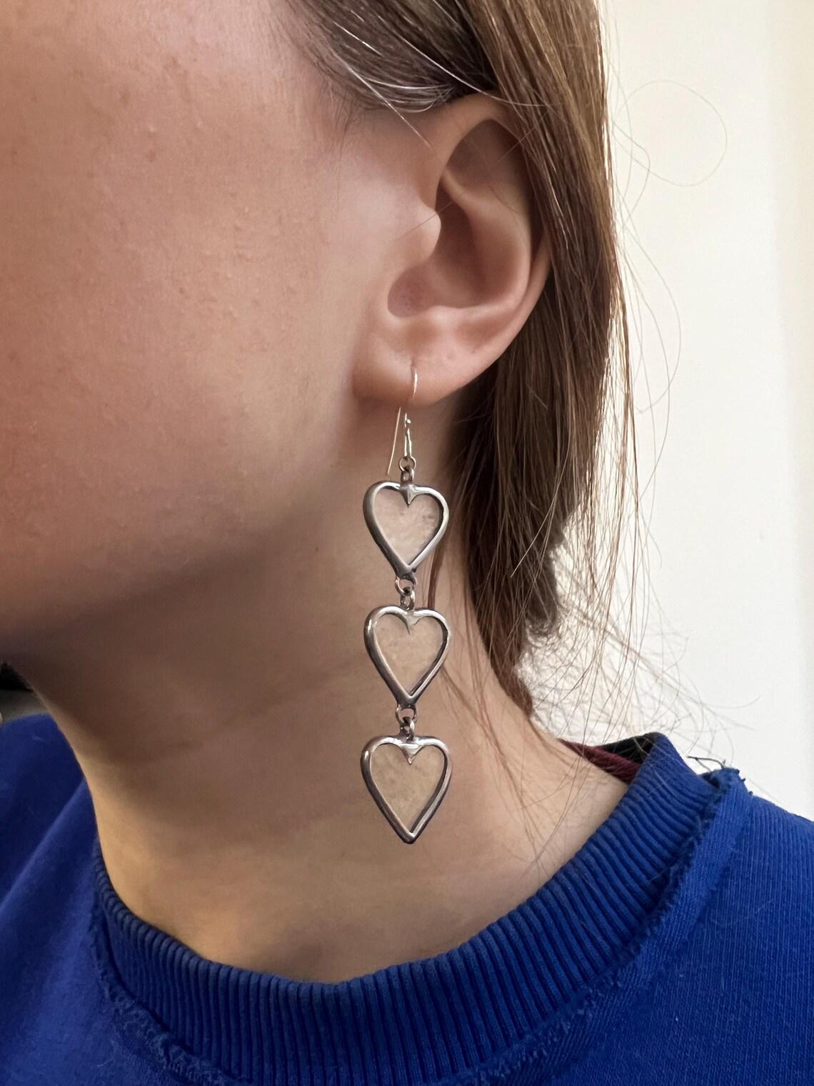 Silver heart drop earrings wedding jewelry look