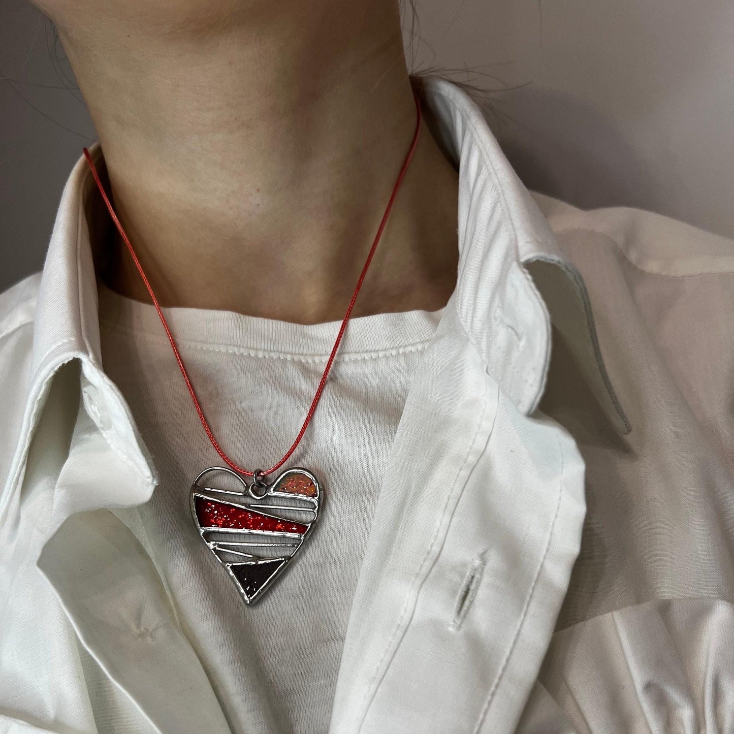 Large heart necklace, colorful stained glass pendant, statement love necklace, birthday gift for her, unique necklace, girlfriend gift