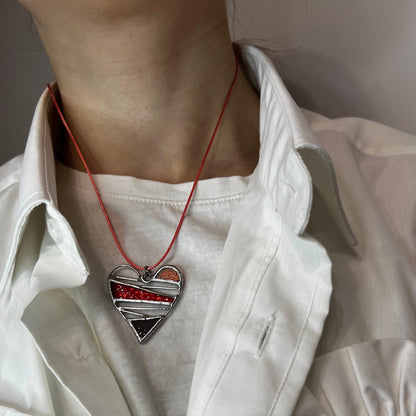 Large heart necklace, colorful stained glass pendant, statement love necklace, birthday gift for her, unique necklace, girlfriend gift