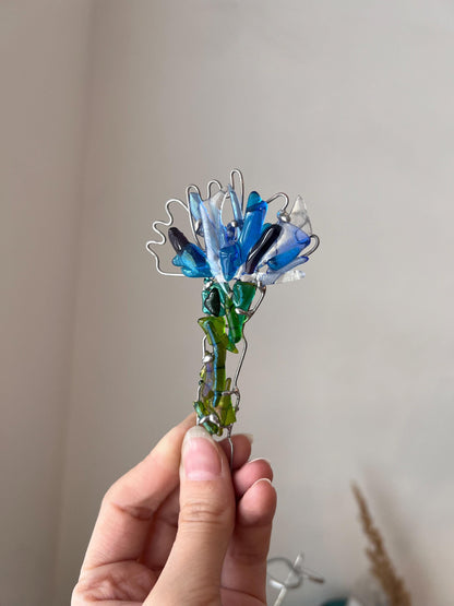 Recycled Glass Flower Plant Pot Stake: Fused Glass Garden Art