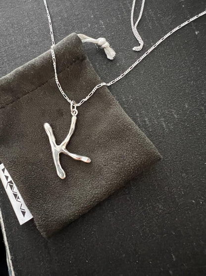 925 Silver Bubble Letter Pendant: Custom Initial Cord Necklace