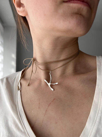 925 Silver Bubble Letter Pendant: Custom Initial Cord Necklace