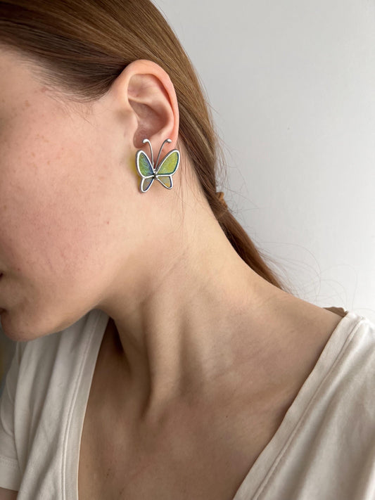 Stained glass butterfly earrings, cute stud earrings, spring jewelry, nature lovers gift, dainty art glass earrings, girlfriend gift
