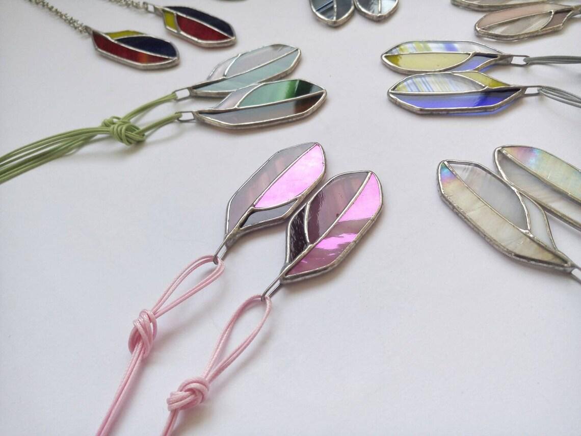Stained Glass Feather Necklace: Colorful Boho Pendant