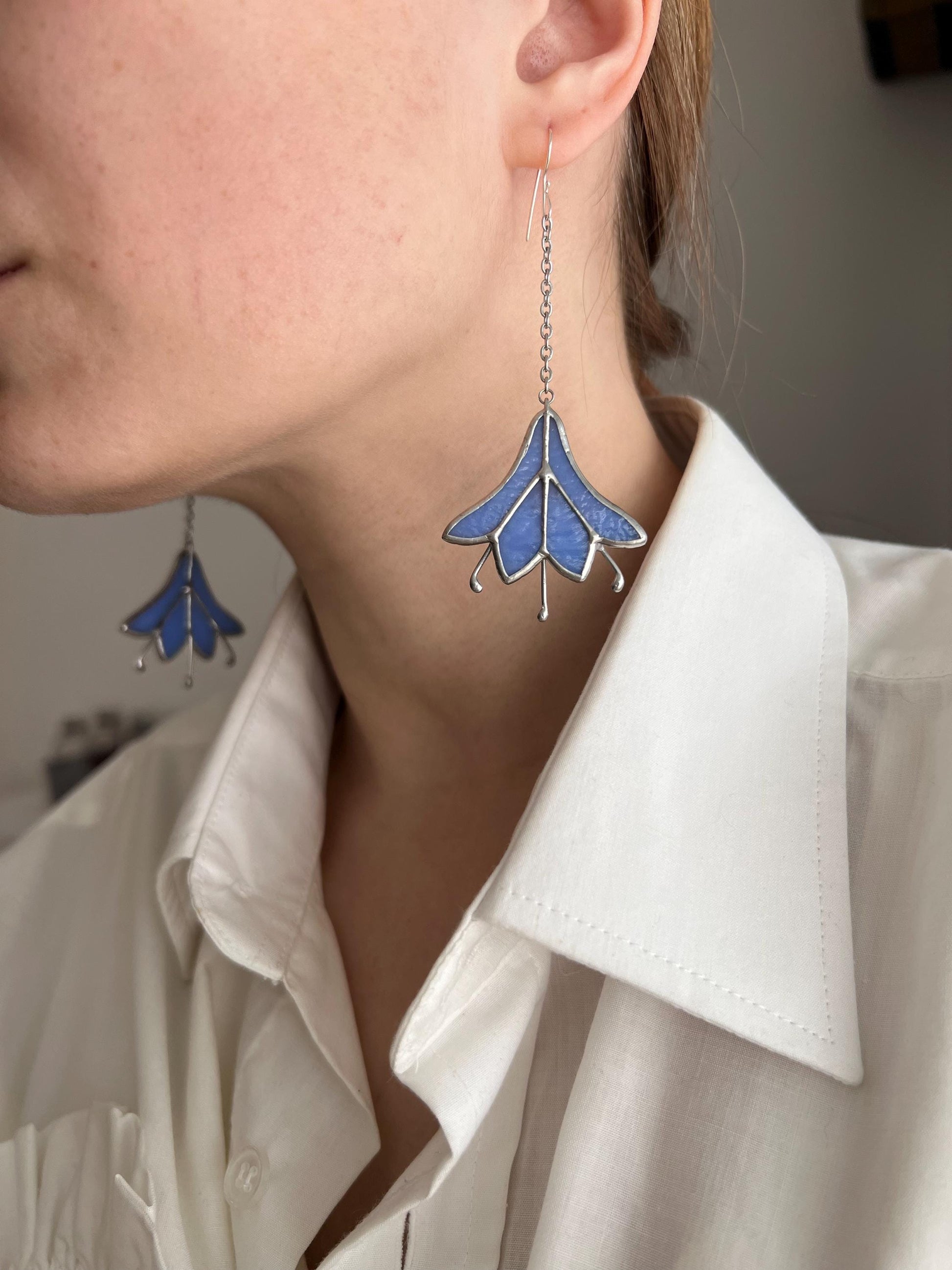 Stained Glass Bluebell Earrings: Nature Inspired Floral Jewelry