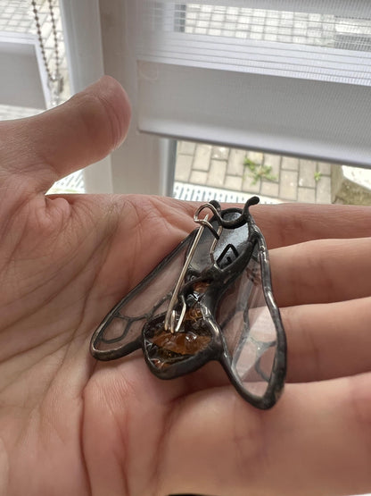 Stained Glass Honey Bee Brooch: Handmade Insect Jewelry