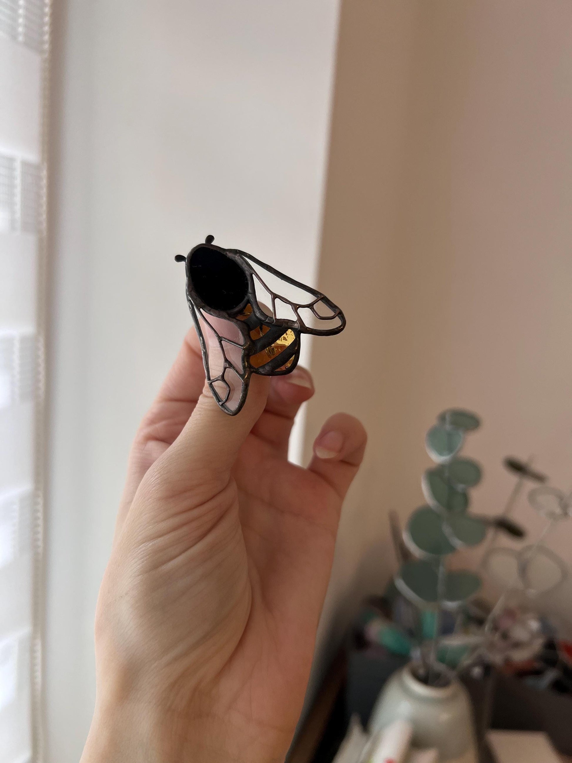 Stained Glass Honey Bee Brooch: Handmade Insect Jewelry