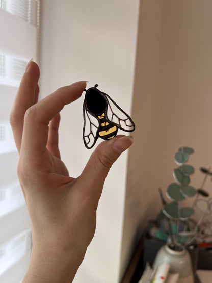 Stained glass bee brooch, insect jewelry, bumble bee pin, unique nature inspired brooch, gift for mom, bee accessory, gift for her