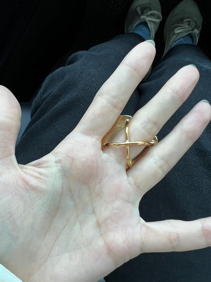 Geometric Denim Double Ring: Modern Statement Jewelry