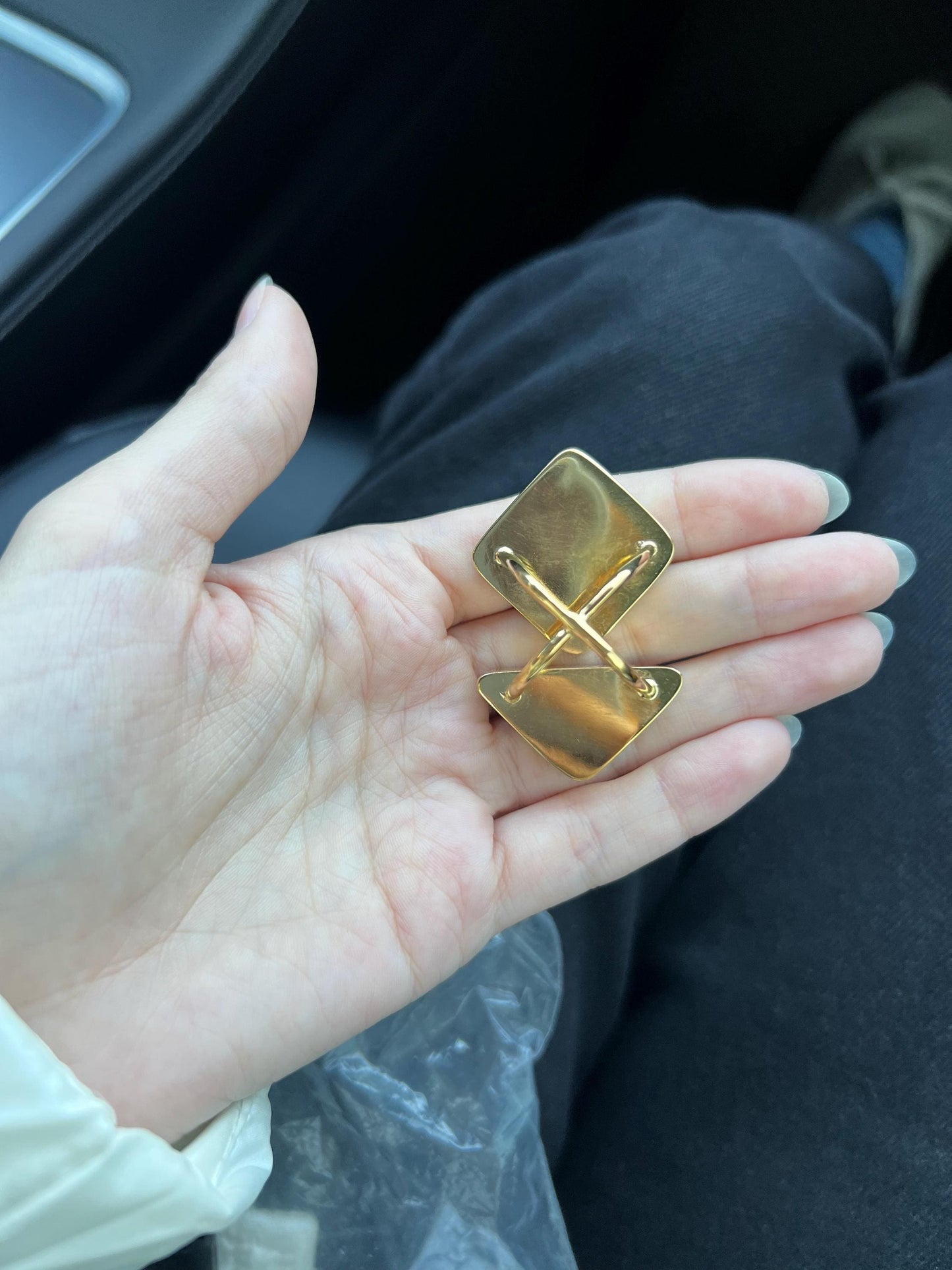 Large Denim Geometric Ring: Chunky Statement Jewelry