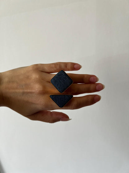 Geometric Denim Double Ring: Modern Statement Jewelry