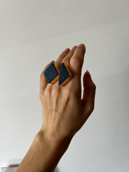 Large Denim Geometric Ring: Chunky Statement Jewelry