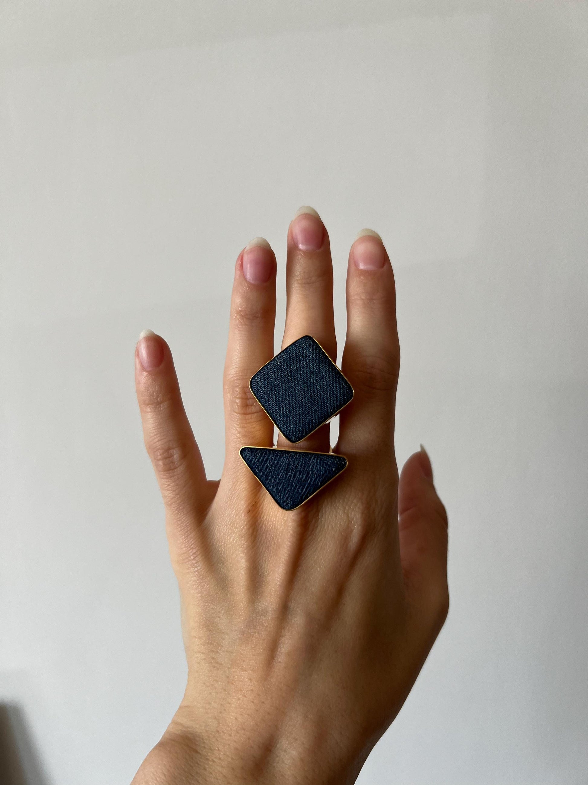 Large Denim Geometric Ring: Chunky Statement Jewelry