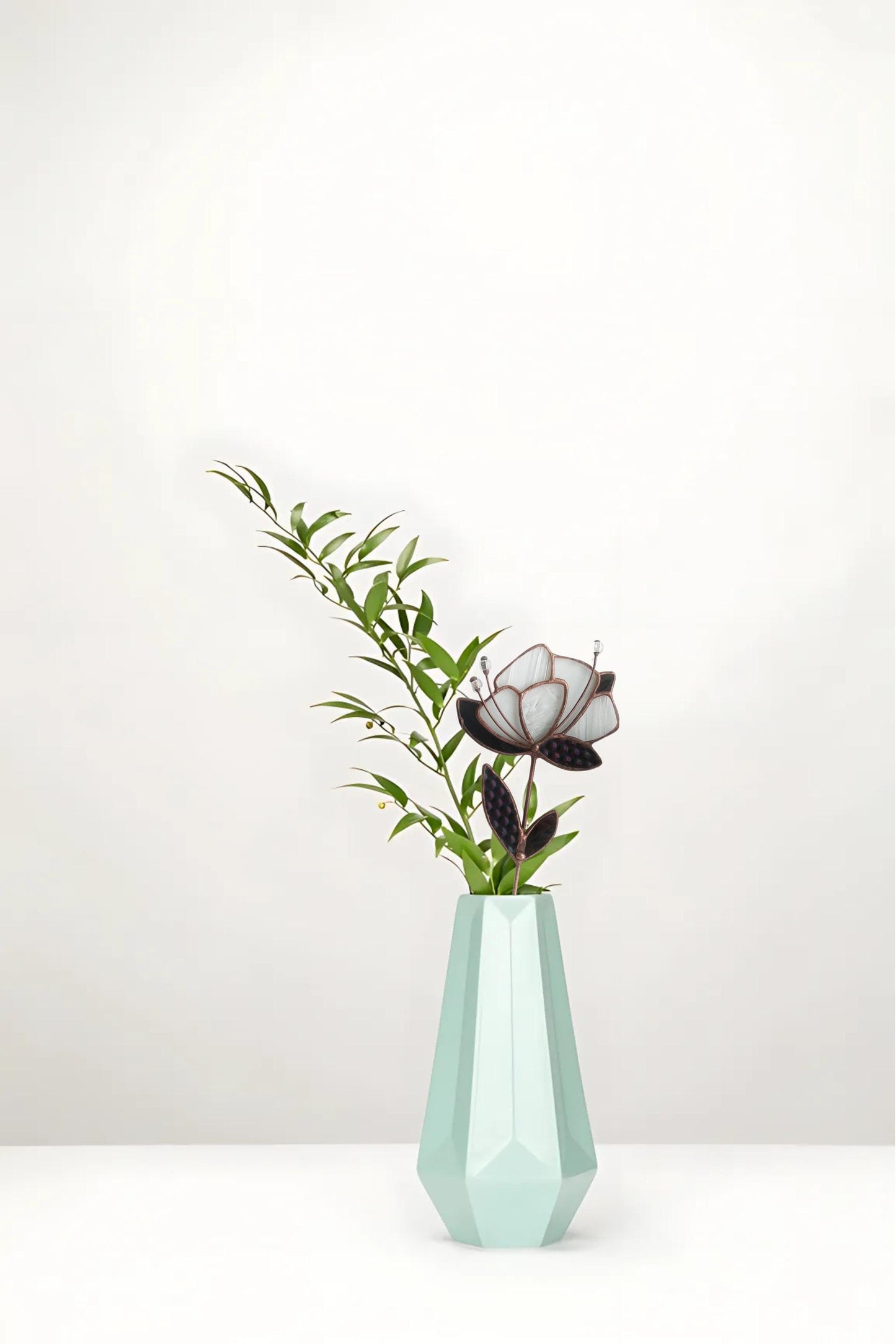 Stained Glass Flower Plant Pot Stake: Garden Suncatcher, Grandmother Gift