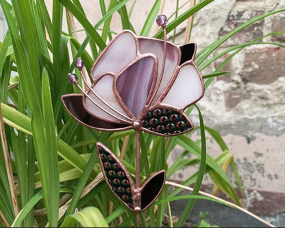 Stained Glass Flower Suncatcher Plant Stake: Garden Decor Gift