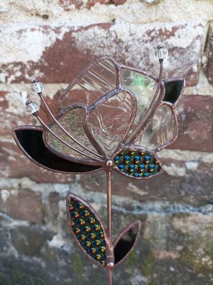 Stained Glass Flower Plant Stake: Handmade Botanical Suncatcher