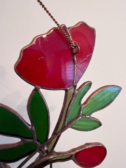 Stained Glass California Poppy Wreath: Floral Window Suncatcher