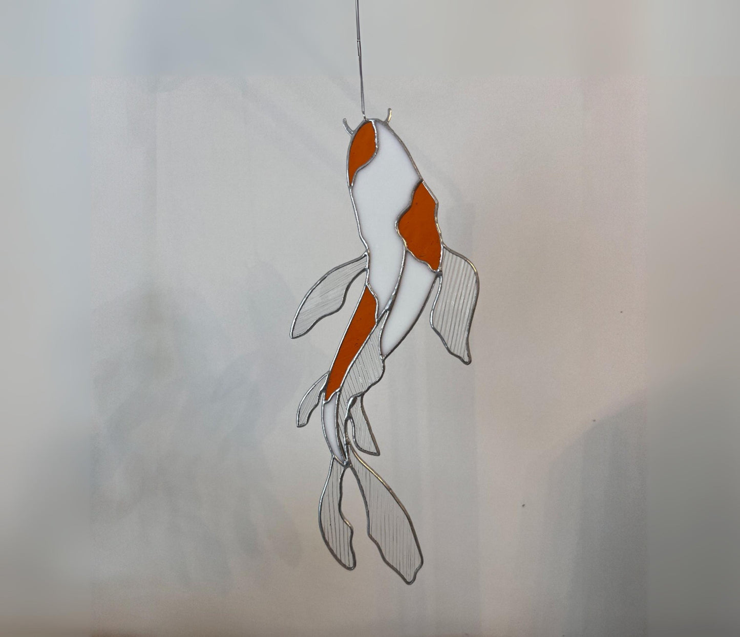 Stained glass koi carp suncatcher, asian fish window hanging, japanese wall decor, zen garden art, nature lover gift, stained glass art