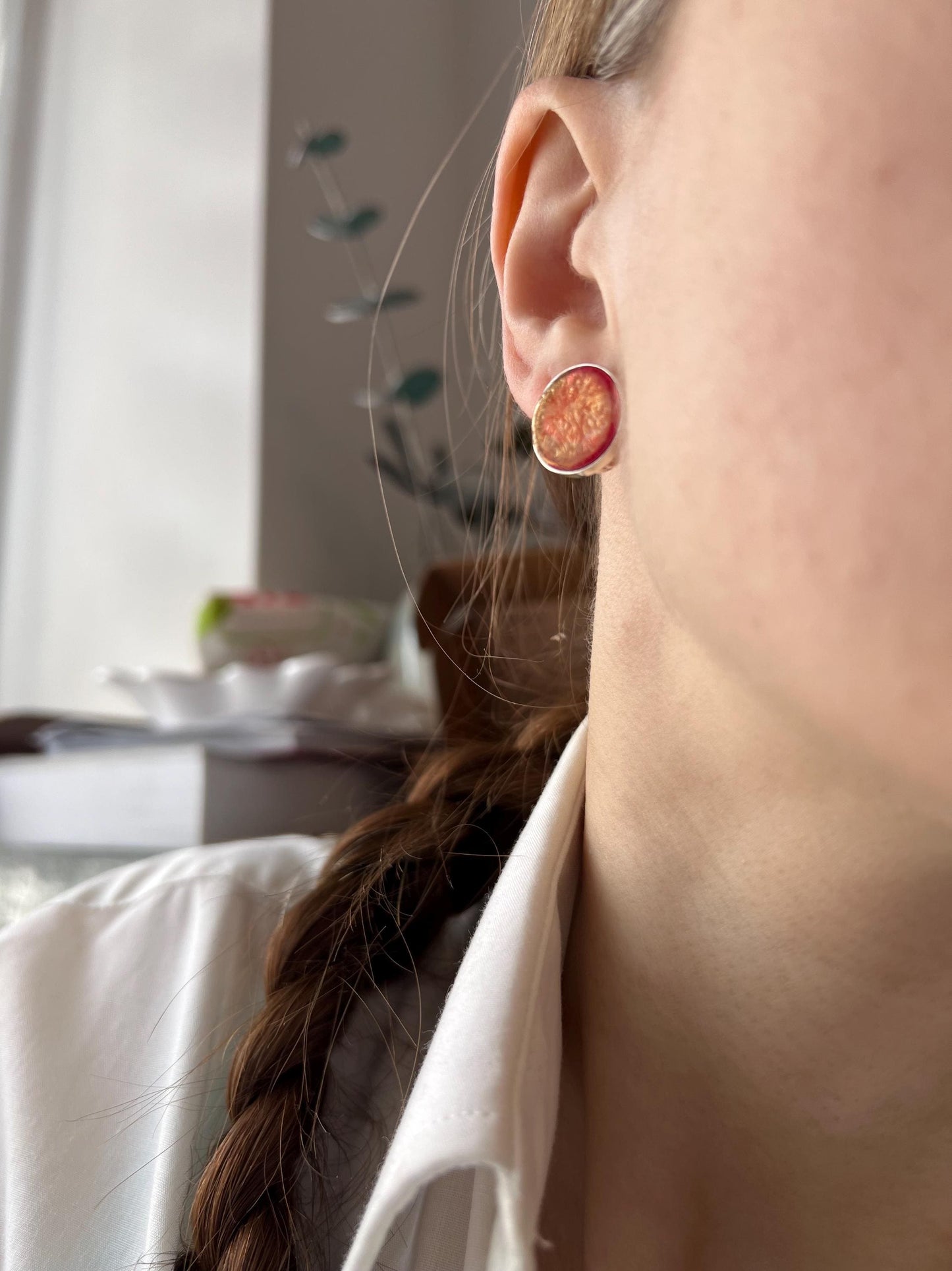 Green Fused Glass Stud Earrings: Minimalist Silver Post Jewelry