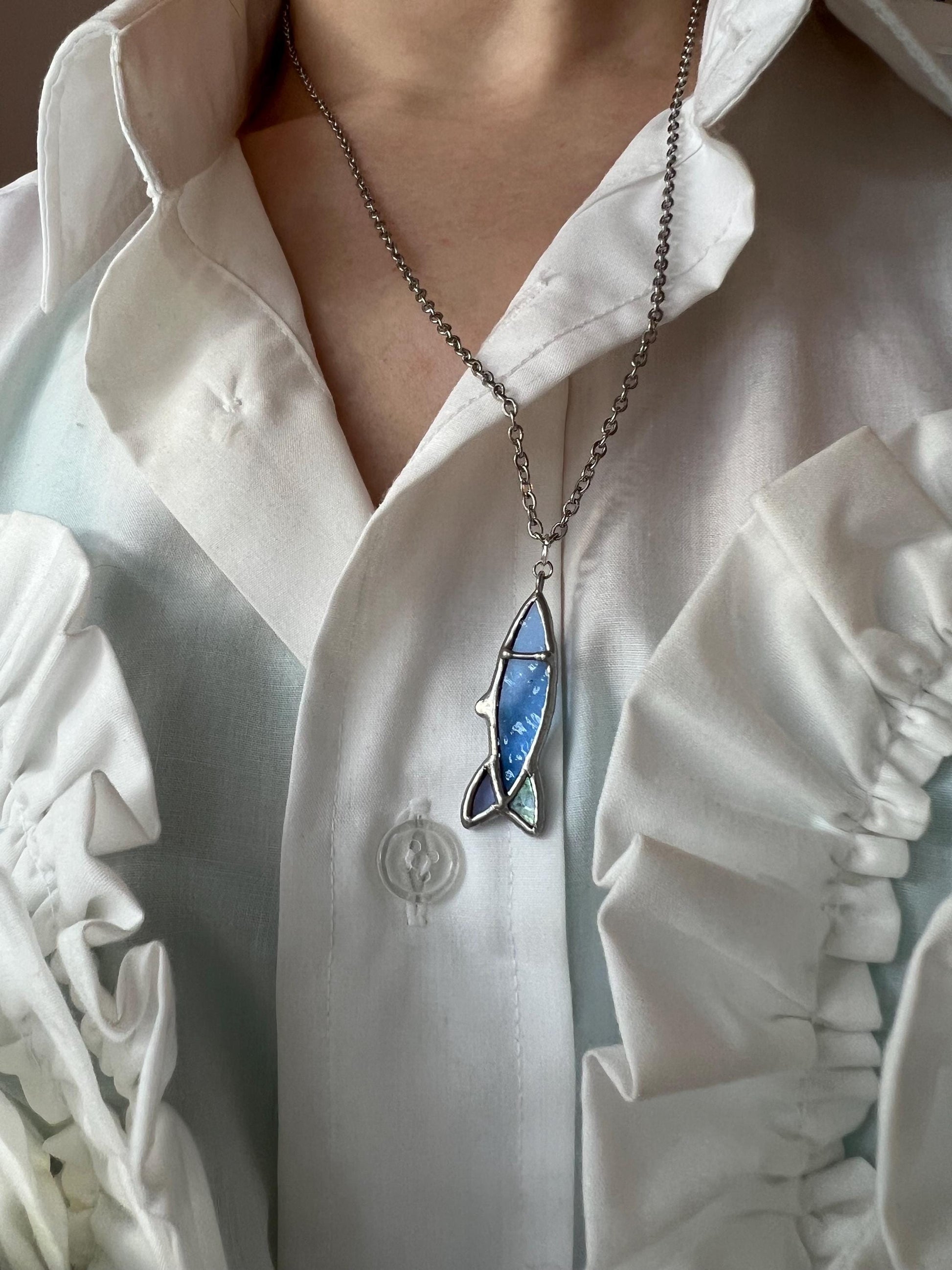 Stained Glass Whale Necklace: Handmade Nautical Jewelry