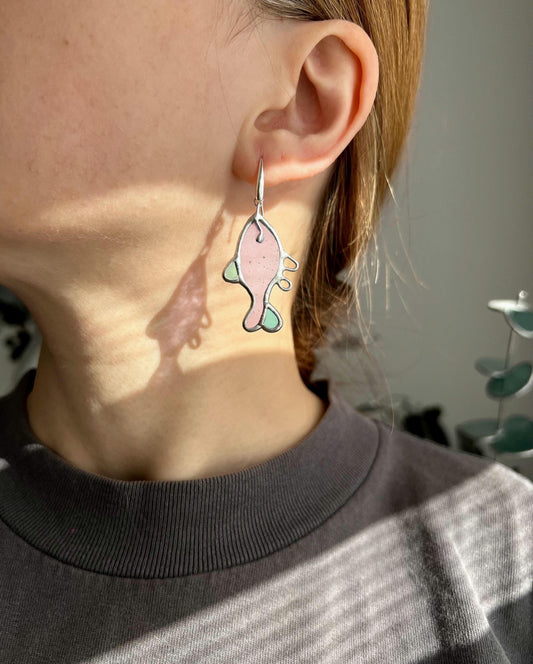 Stained Glass Fish Earrings: Pastel Nautical Jewelry, Handmade